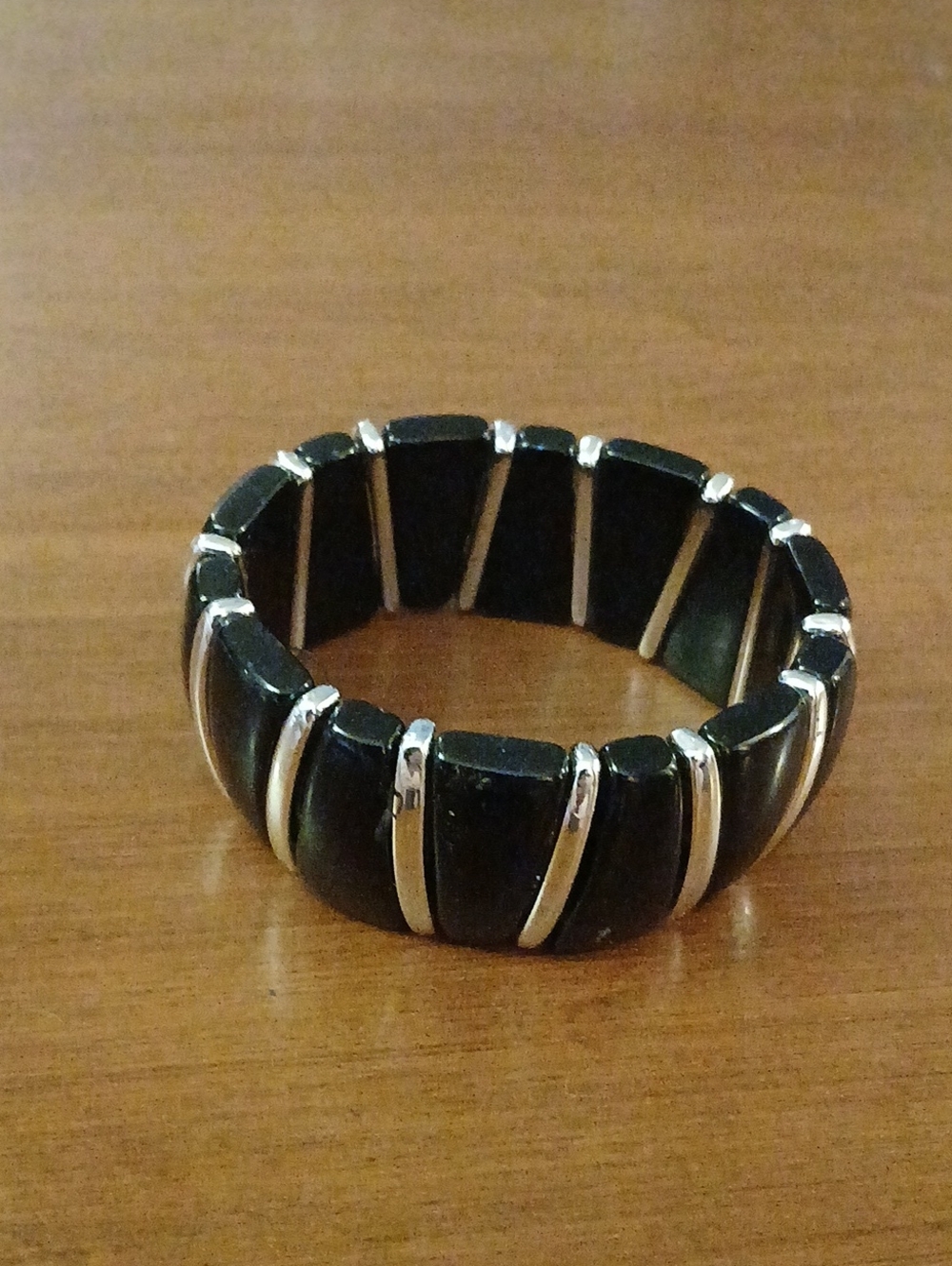 Chunky Black and Silver Stretch Bracelet - Women's Fashion Jewelry